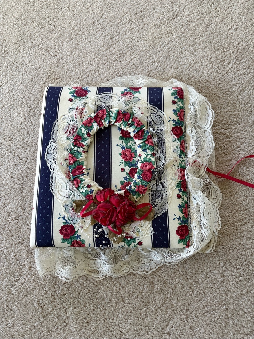 Vintage floral fabric and lace photo album